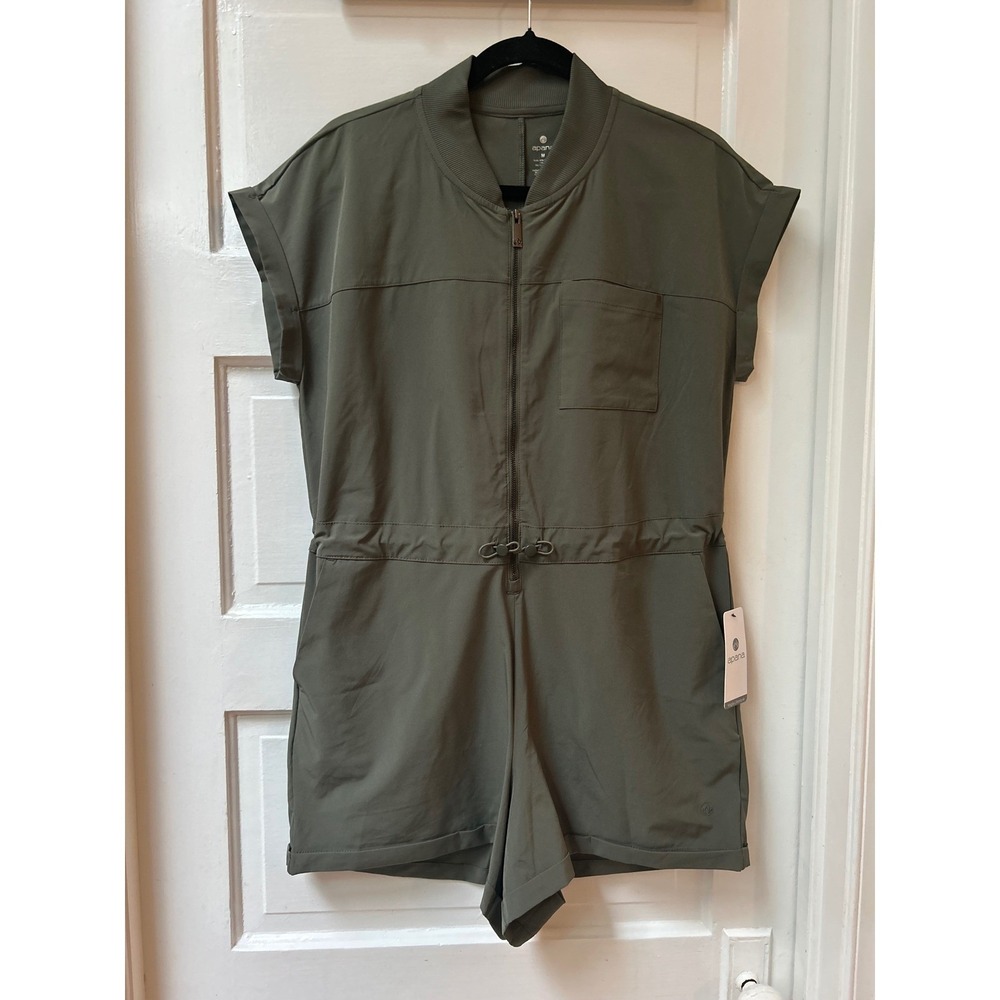 Apana Olive Green Zip Front Activewear Workout Romper Size Medium NEW!